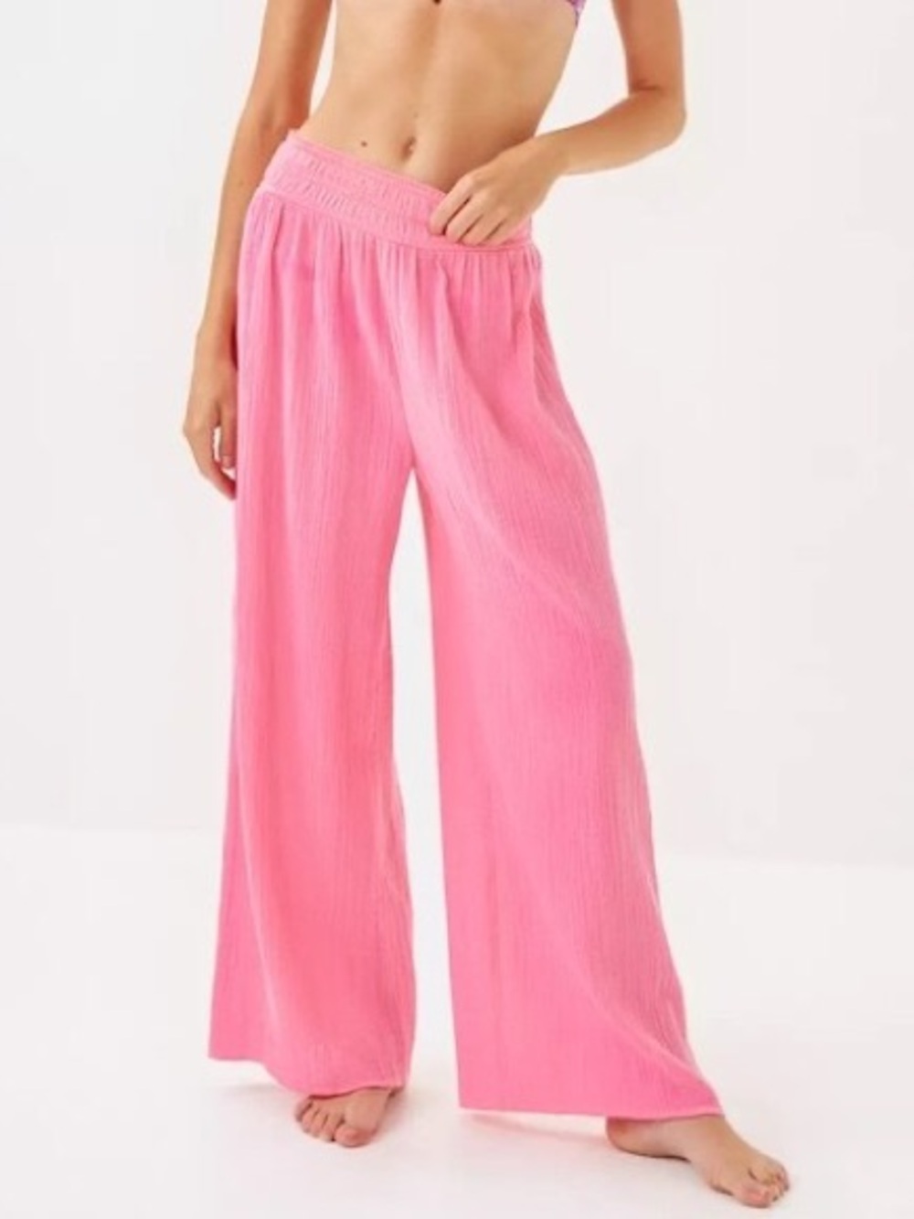 Lilly Pulitzer Pink Cotton Wide Leg Cover Up Pants Sz L